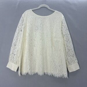 Talbots Women's Ivory Lace Sleeve‎ Top 3X Pearl Details Feminine Cottagecore NWT